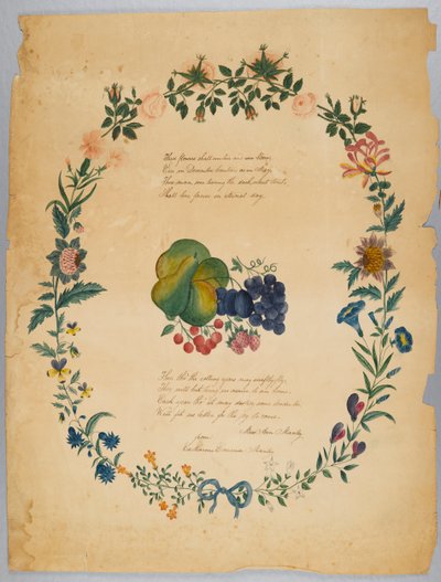 İsimsiz (şiir ve dekoratif çelenk) (wc, grafit ve kağıt üzerine mürekkep) by Catherine Emma Manley