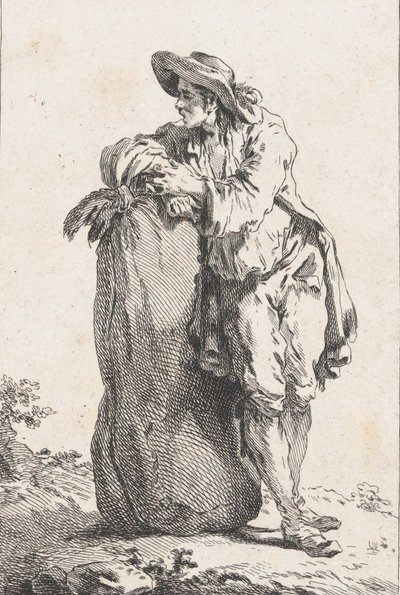 Bir Tahıl Çuvalına Yaslanmış Köylü, 1758. by Catherine Francoise Beauvarlet
