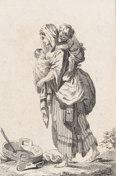 İki Çocuklu Köylü Kadın, yak. 1758. by Catherine Francoise Beauvarlet