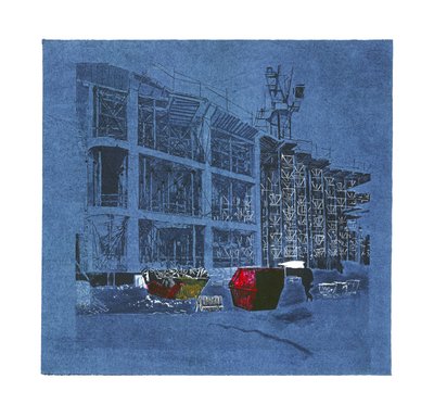 Yeni iş kuluçkası, 2015 (linocut ve aşındırma) by Catherine Sutcliffe-Fuller