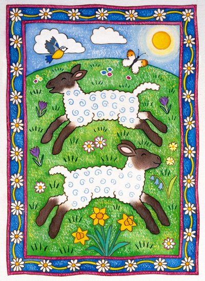Bouncy Lambs, 1997 (kağıt üzerine wc ve pastel) by Cathy Baxter