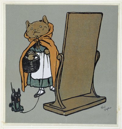 Aynasının önündeki kedi - çizimi Cécil Aldin. by Cecil Charles Windsor Aldin