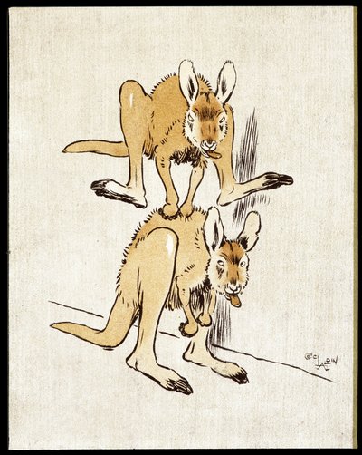 Komik kangurular. İki kanguru koyun zıplaması oynuyor. by Cecil Charles Windsor Aldin