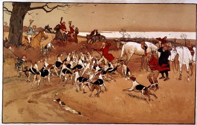 Av sahnesi koştu; çekim. Gravür Cecil Aldin (1870 -?), İngiltere. Kol. Bölüm by Cecil Charles Windsor Aldin