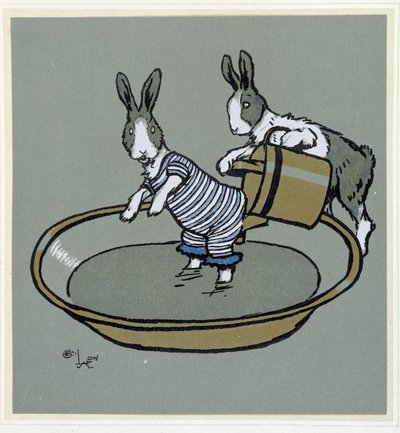 Tavşanlar prennant un bain - “” Mutlu Parti”de, hasta. yazan Cecil Aldin, ed. Hodder & Stoughton, Londra by Cecil Charles Windsor Aldin