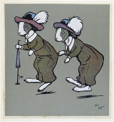 Şapkalı tavşanlar - “Mutlu Parti” de, hasta. yazan Cecil Aldin, ed. Hodder & Stoughton, Londra by Cecil Charles Windsor Aldin