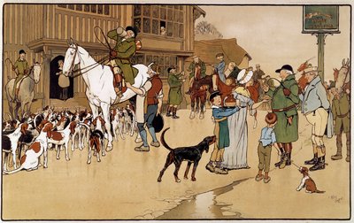 Tavşan avı sırasında handa durun. Cecil Aldin (1870-1935) tarafından suluboya by Cecil Charles Windsor Aldin
