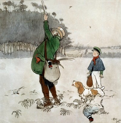 Cecil Aldin (1870-1935) tarafından Suluboya Avcısı Vuran Ördekler 19. yüzyıl Özel Koleksiyonu by Cecil Charles Windsor Aldin