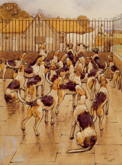 Tazılar aniden koro halinde ulumaya başladılar (grafit, kalem ve mürekkep ve kağıt üzerinde wc) by Cecil Charles Windsor Aldin