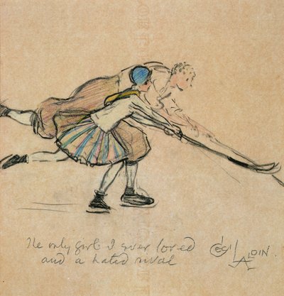 Sevdiğim Tek Kız ve Nefret Edilen Bir Rakip (kağıt üzerinde renkli pastel boya) by Cecil Charles Windsor Aldin