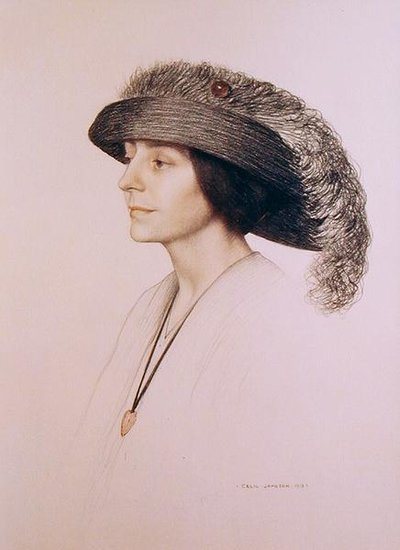Tüylü Şapka Giyen Genç Kadın by Cecil Stuart Jameson