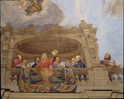 İtalya Alegorisinden detay, Cesare Mariani (1826-1901) freski, tavan, Çoğunluk Salonu, Palazzo delle Finanze (Maliye Sarayı), Roma. İtalya by Cesare Mariani