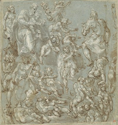 Melekler ve Putti ile Aziz Joseph ve İsa Çocuk by Cesare Pollini