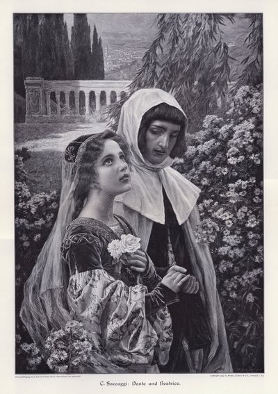 Dante ve Beatrice (gravür) by Cesare Saccaggi