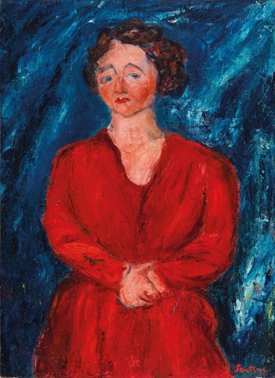 Mavi Zemin Üzerine Kırmızılı Kadın, 1928 dolayları. by Chaim Soutine