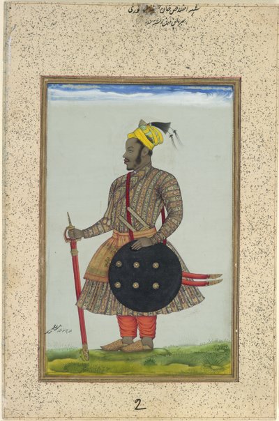 İhlas Han, 'Adil Shahi Hanedanlığı' hizmetinde bir Habeş subayı, c.1640 (kağıt üzerinde altın ile guaj) by Chand Muhammad