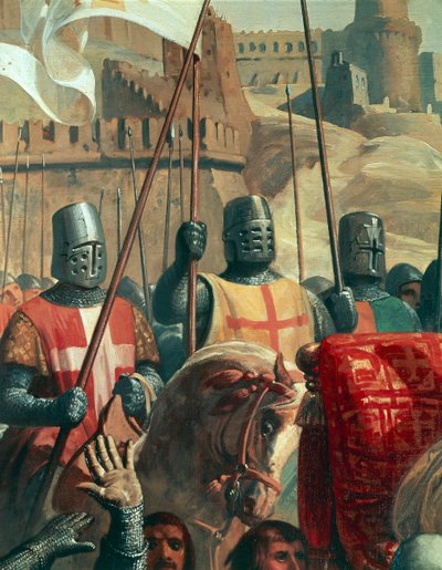 Haçlılar Şövalyeleri, Bouillonlu Godfrey ile Al Afdal'ın Mısırlıları arasındaki Askalon savaşından detay, Charles-Philippe Lariviere'nin (1798-1876) tablosu by Charles Philippe Lariviere
