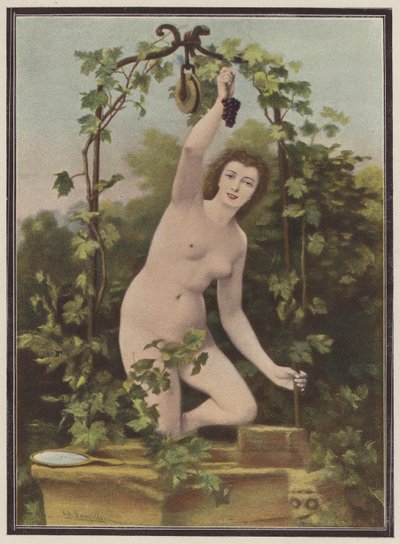 Bir asmadan üzüm toplayan kadın (renkli taş) by Charles (after) Landelle