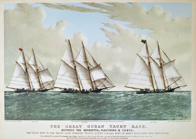 Currier & Ives tarafından yayınlanan Henrietta, Vesta & Fleetwing arasındaki 1866 Büyük Okyanus Yat Yarışı by Charles (after) Parsons
