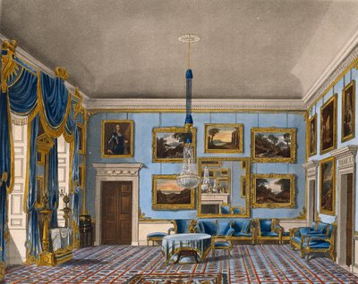 Mavi kadife salon, Daniel Havell (1785-1826), Charles Wild (1781-1835) tasarımına dayalı gravür, Kraliyet Konutlarının Tarihinden by Charles (after) Wild