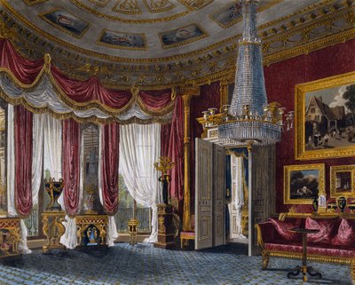 Pembe saten misafir odası, Gravür Richard Reeve (1780 doğumlu), Charles Wild (1781-1835) tasarımına dayanarak, Kraliyet Konutlarının Tarihinden by Charles (after) Wild