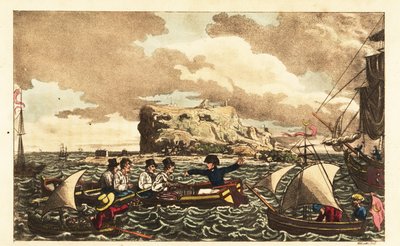 Asteğmen Newcome kayıkla Cebelitarık yakınlarındaki HMS Vanguard'a transfer edildi by Charles (c.1797 1850) (after) Williams