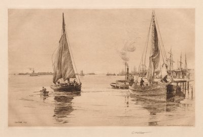 Doğu Nehri üzerinde iki Sloops by Charles Adams Platt