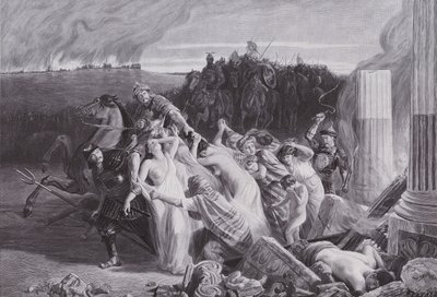 Hunlar tarafından kaçırılan Galyalılar (lito) by Charles Alexandre Coessin de la Fosse