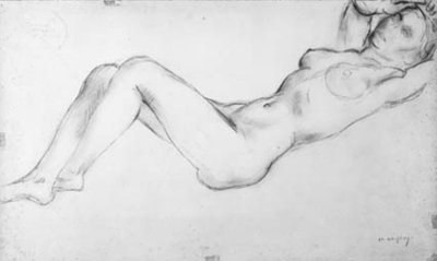 Kolları başının üzerinde yatan kadın modeli by Charles Alexandre Malfray