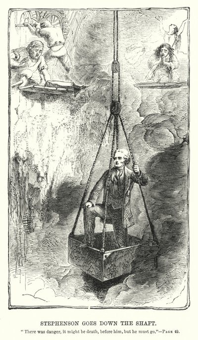 Stephenson şafttan aşağı iniyor (gravür) by Charles Altamont Doyle
