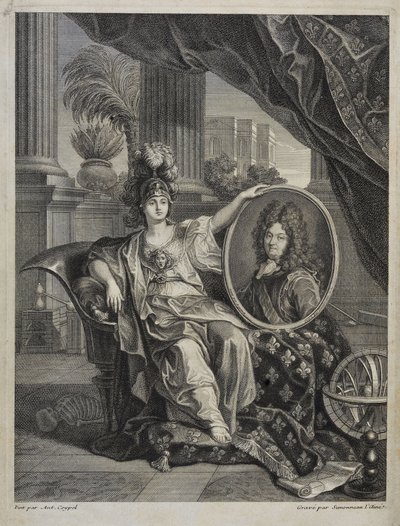 Louis XIV (1638-1715), Fransa Kralı, Bilimlerin Koruyucusu - Antoine Coypel tarafından “Kraliyet Bilimler Akademisi Tarihi”nde gravür 1703 by Charles Antoine (after) Coypel