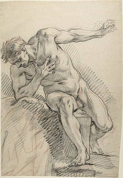 Sağ Dirseğe Yaslanmış Çıplak Erkek Çizimi (rekto) by Charles Antoine Coypel