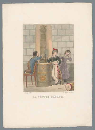 İki çocuk tütünle deney yapıyor La petite tabagie (nesne üzerindeki başlık) Çocuk oyuncağı ve yaramazlık (dizi adı) Les jeux de l