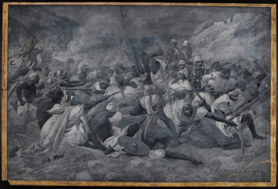 'El Obeid'de Mehdi Muhammed Ahmed'in güçleri tarafından Hicks Paşa komutasındaki Mısır Ordusunun yenilgisi', 5 Kasım 1883 (watercolor en grisaille) by Charles Auguste Loye