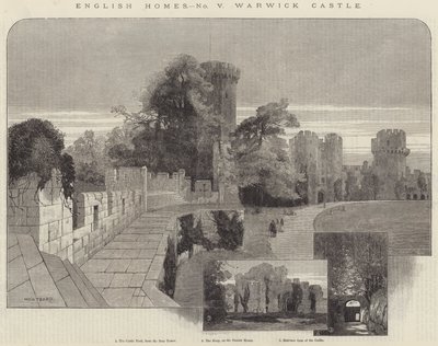 İngiliz Evleri, Warwick Kalesi gravürü by Charles Auguste Loye