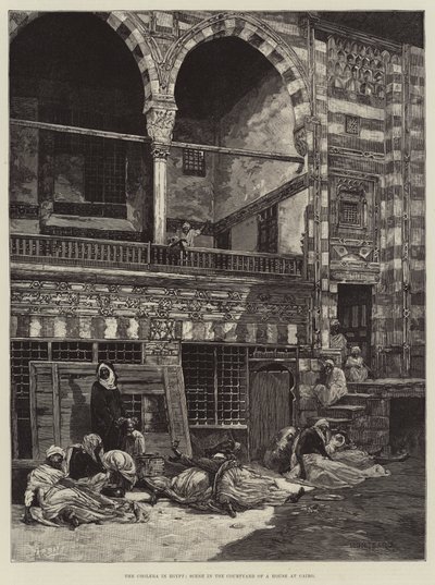 Mısır'da Kolera, Kahire'de Bir Evin Avlusunda Sahne by Charles Auguste Loye