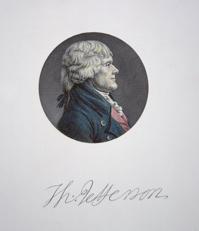 Thomas Jefferson (1743-1826) (renkli gravür) by Charles Balthazar Julien Févret de Saint Mémin