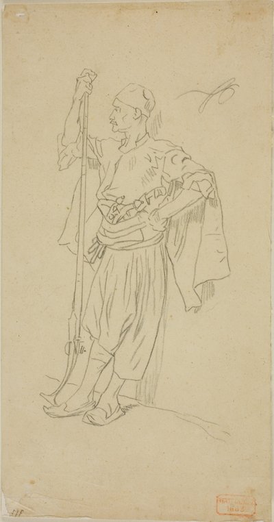Duvara Dayanmış Silahlı Arap by Charles Bargue