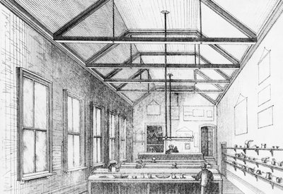 Kimya laboratuvarı, Dulwich Koleji, c.1870 (litografi) by Charles Barry