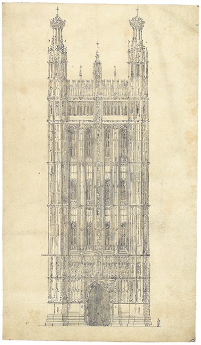 Parlamento Binası için çizim, c.1836-40 (kağıt üzerine kalem ve mürekkep) by Charles Barry