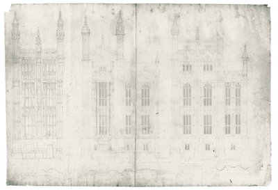Parlamento Binası için çizim, c.1836-40 (kağıt üzerine kalem ve mürekkep) by Charles Barry