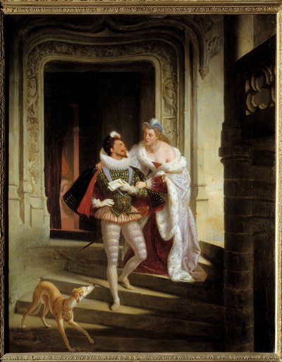 Noirmoutiers Markizi Charlotte de Beaune Semblancay (1551-1617), Lorraine'li I. Henry'yi yoldan çıkarmak isteyen Guise Dükü, Balafre'yi (1550-1588) suikasttan (1588) önce Blois eyaletlerinin meclisine gitmeye çağırdı. B'nin kalesi by Charles Barthelemy Durupt