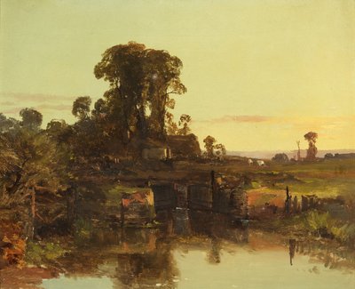 Thames Nehrinde Eski Bir Kilit, Akşam (tuval üzerine yağlı boya) by Charles Branwhite
