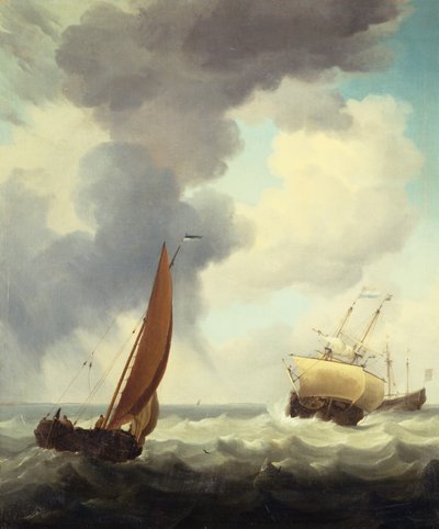 Hollandalı Tüccar Gemileri ve Dalgalı Denizlerde Bir Kıyı Tüccarı (tuval üzerine yağlı boya) by Charles Brooking