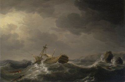 Kayalık bir sahilde harap gemi by Charles Brooking