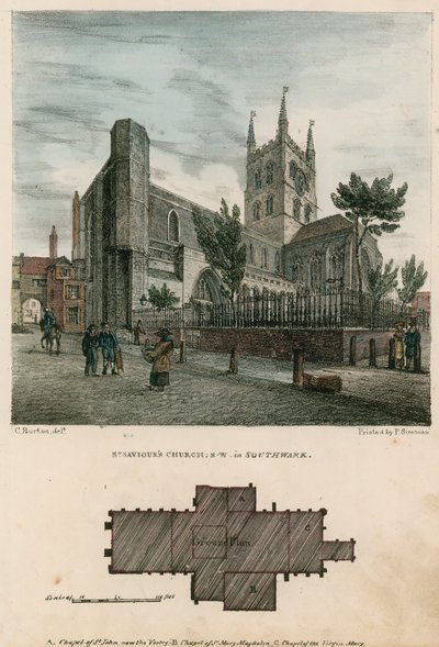 Aziz Kurtarıcı Kilisesi, Southwark, Surrey, kuzey batı görünümü by Charles Burton