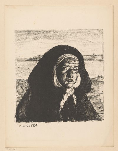 Başlıklı Breton yaşlı kadın by Charles Cottet