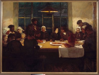 Denizler diyarında veda yemeği Breton ailesi bir masanın etrafında toplandı. Charles Cottet (1863-1924) tarafından bir triptyqye