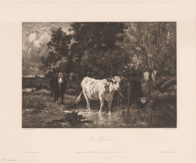 Bir ormanın kenarında inekler ile manzara La Forêt (nesne üzerindeki başlık) by Charles Courtry