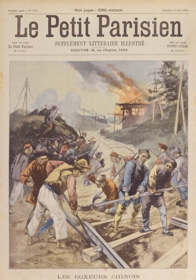 Boxer İsyanı (1900-01), Boksörler demiryolunu sabote ediyor, Haziran 1900 (baskı) by Charles Crespin
